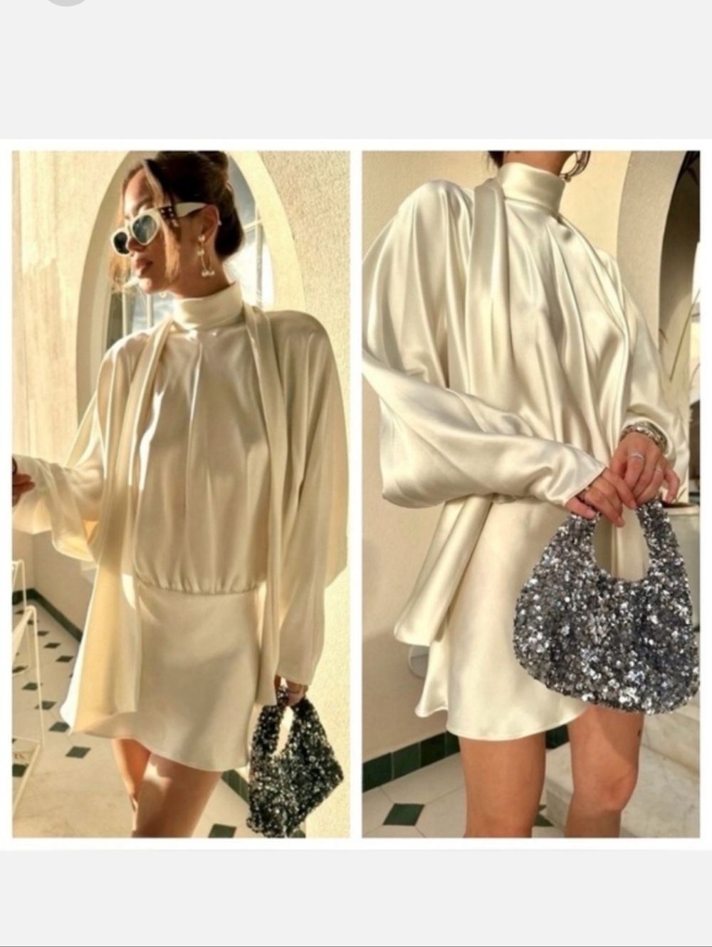 ZARA SCARF SATIN EFFECT SHORT DRESS SIZE XS - Picture 6 of 17